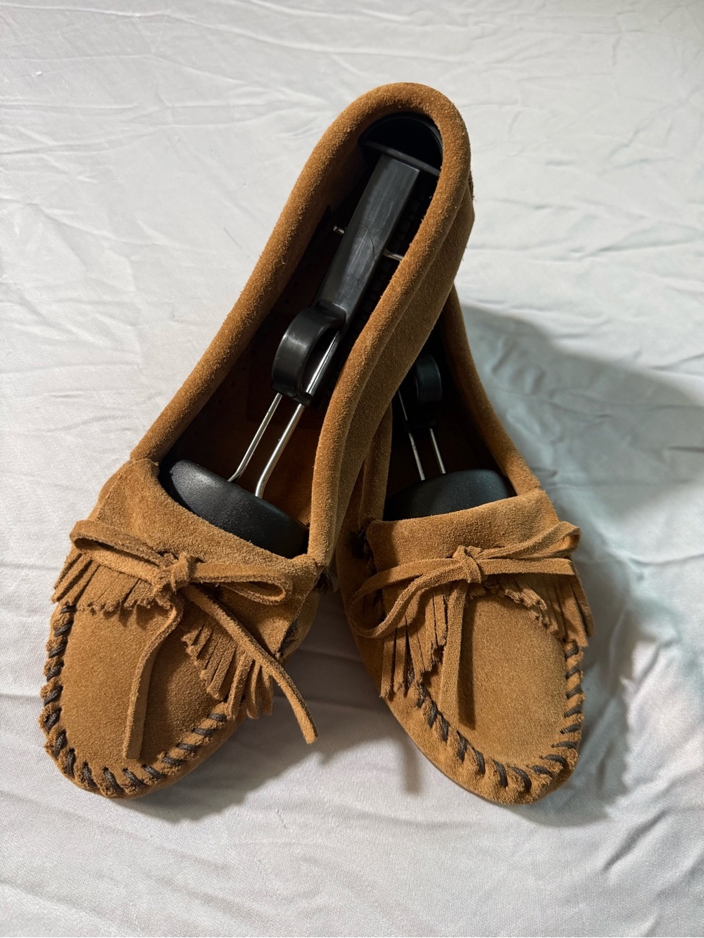Minnetonka Suede Moccasin Flats Womens  Brown Fringe Bow Driving Loafers Sz 8